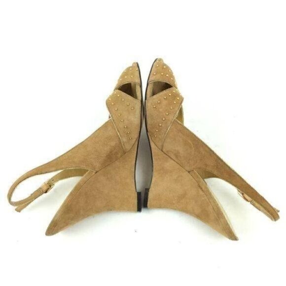 Nina Heels Size 8 38 tan Suede Studded Peep Toe Wedges - Picture 5 of 8